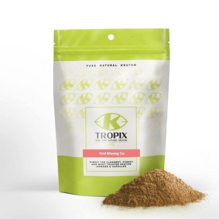 Red maeng da kratom powder from K Tropix.